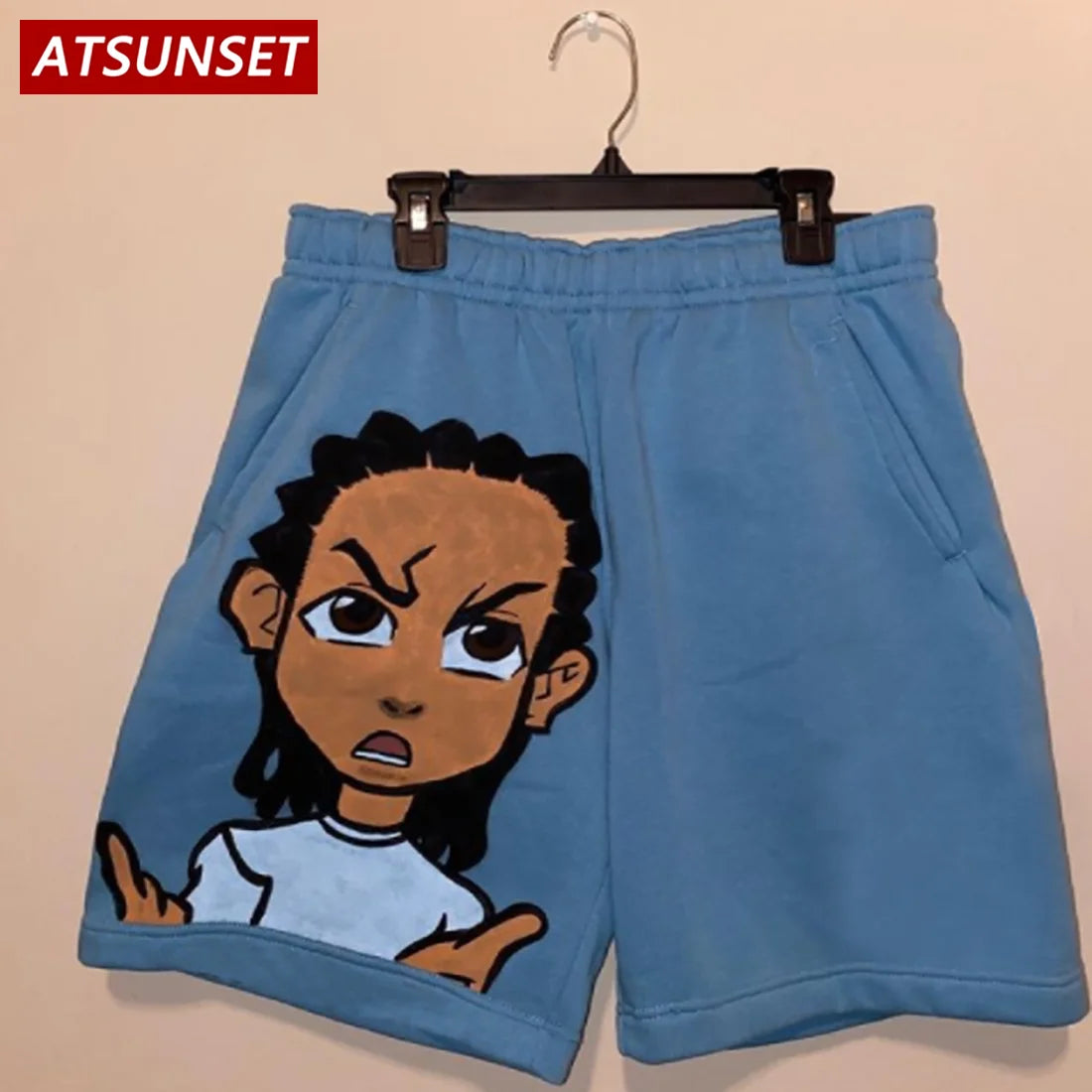 Men's Summer Casual Cartoon Print Solid Cotton Shorts Hawaii Bottoms