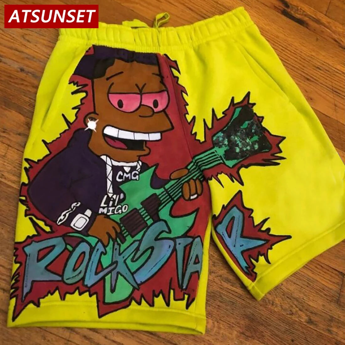 Men's Summer Casual Cartoon Print Solid Cotton Shorts Hawaii Bottoms