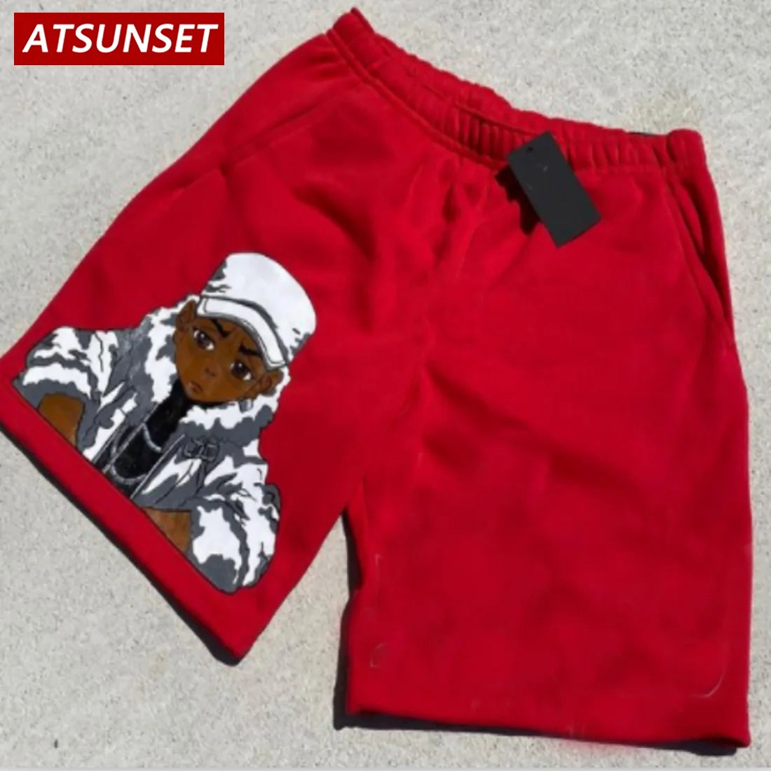 Men's Summer Casual Cartoon Print Solid Cotton Shorts Hawaii Bottoms