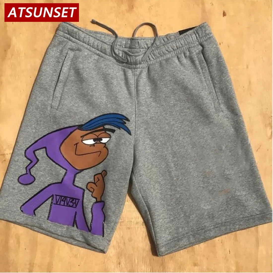 Men's Summer Casual Cartoon Print Solid Cotton Shorts Hawaii Bottoms