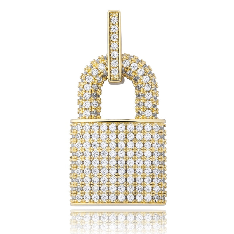 Hip Hop Bling Lock Pendant Cubic Zircon For Men