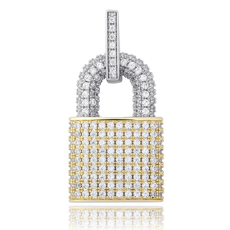 Hip Hop Bling Lock Pendant Cubic Zircon For Men