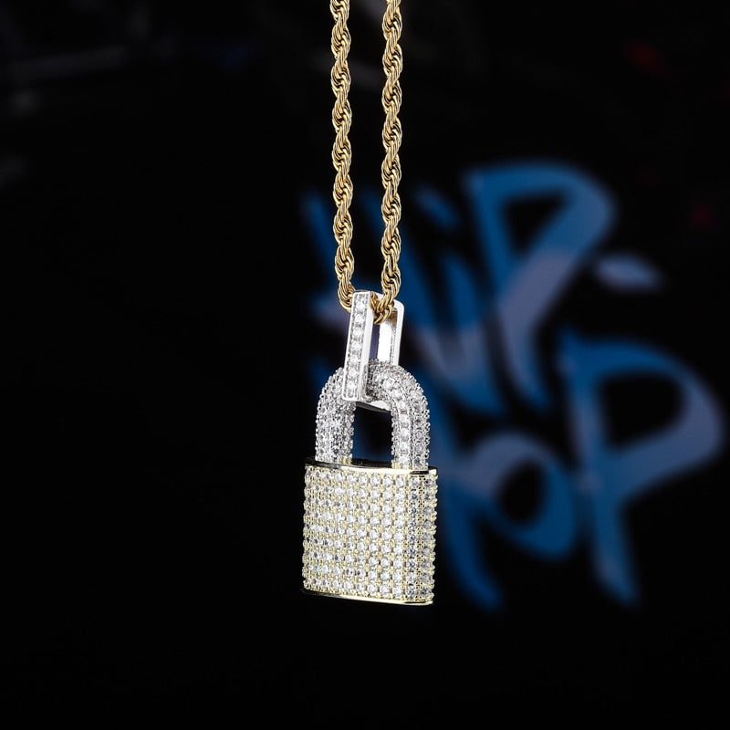 Hip Hop Bling Lock Pendant Cubic Zircon For Men
