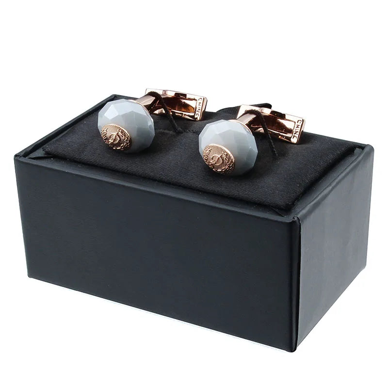 Classic Round Stone Cufflinks Buttons Luxury Men's Accessories