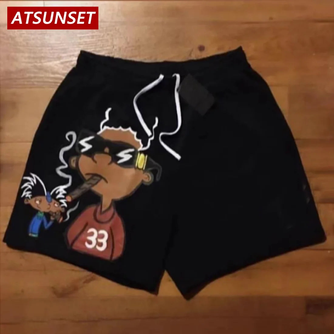 Men's Summer Casual Cartoon Print Solid Cotton Shorts Hawaii Bottoms