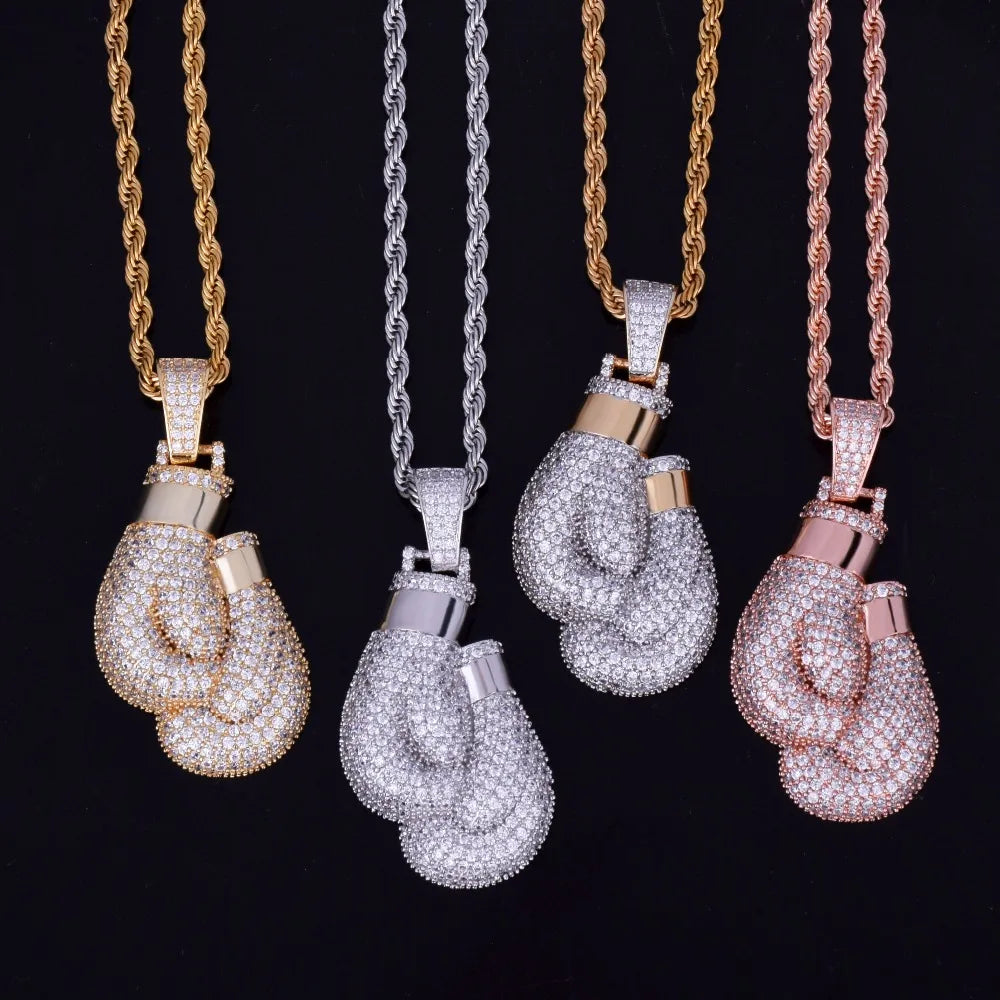 Boxing Gloves Necklace & Pendant Gold Color Cubic Zircon Men's Jewelry