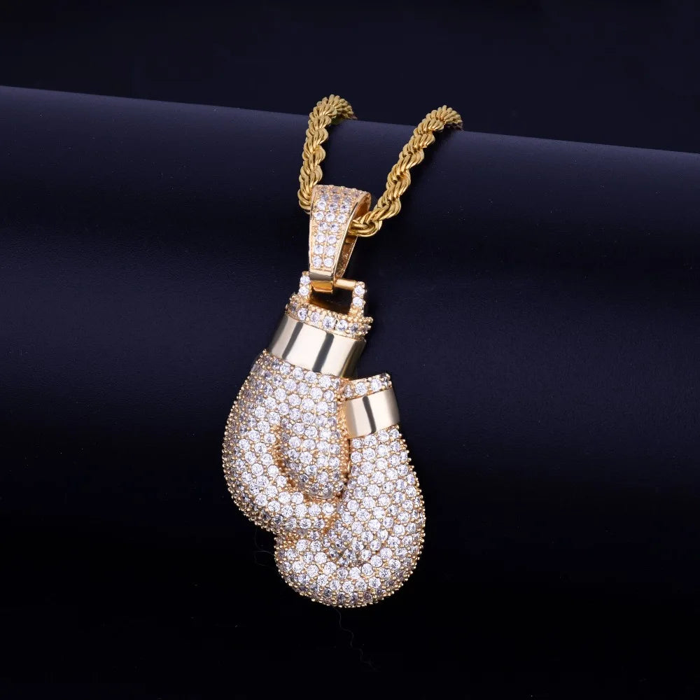Boxing Gloves Necklace & Pendant Gold Color Cubic Zircon Men's Jewelry