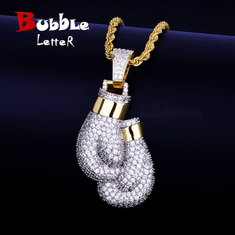 Boxing Gloves Necklace & Pendant Gold Color Cubic Zircon Men's Jewelry