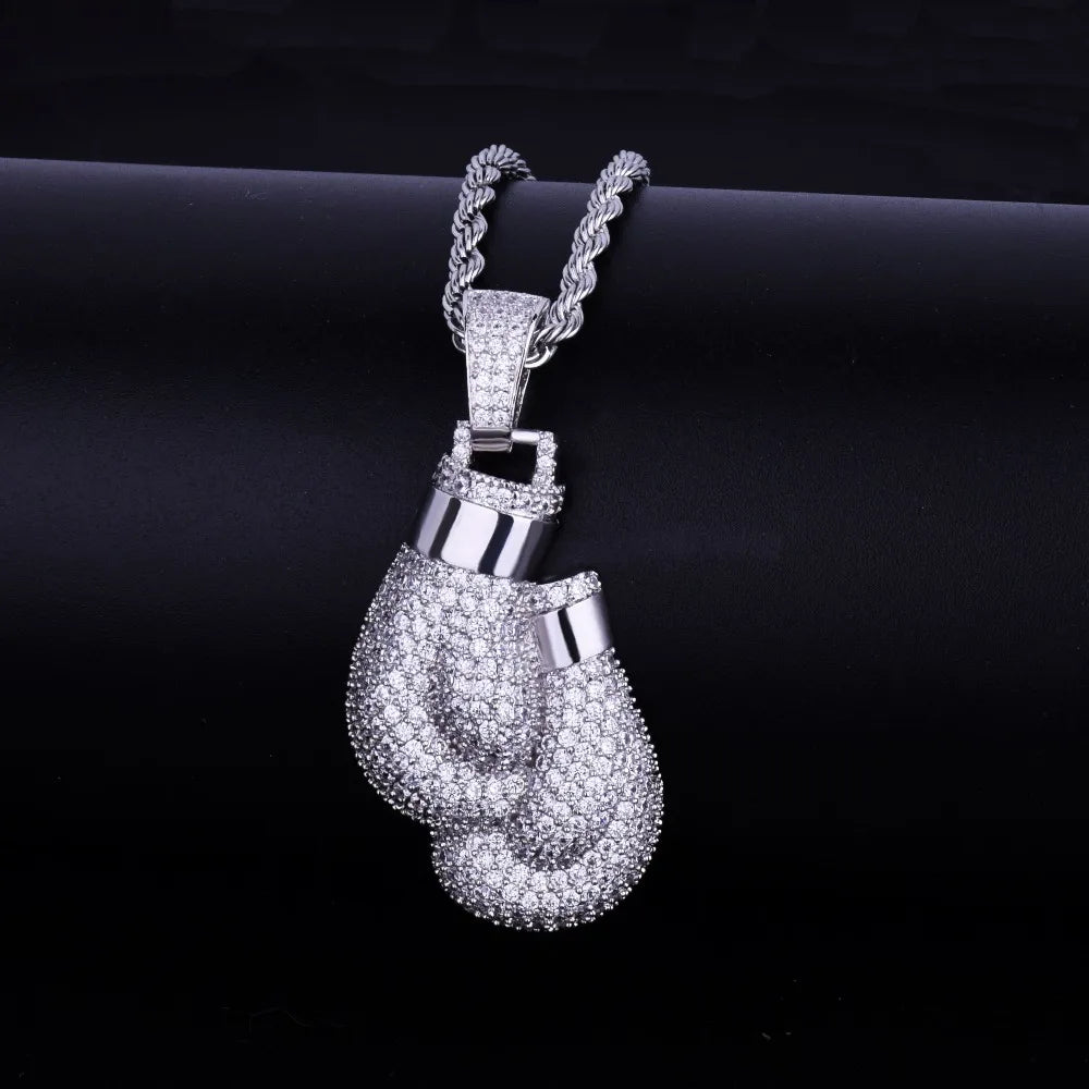 Boxing Gloves Necklace & Pendant Gold Color Cubic Zircon Men's Jewelry