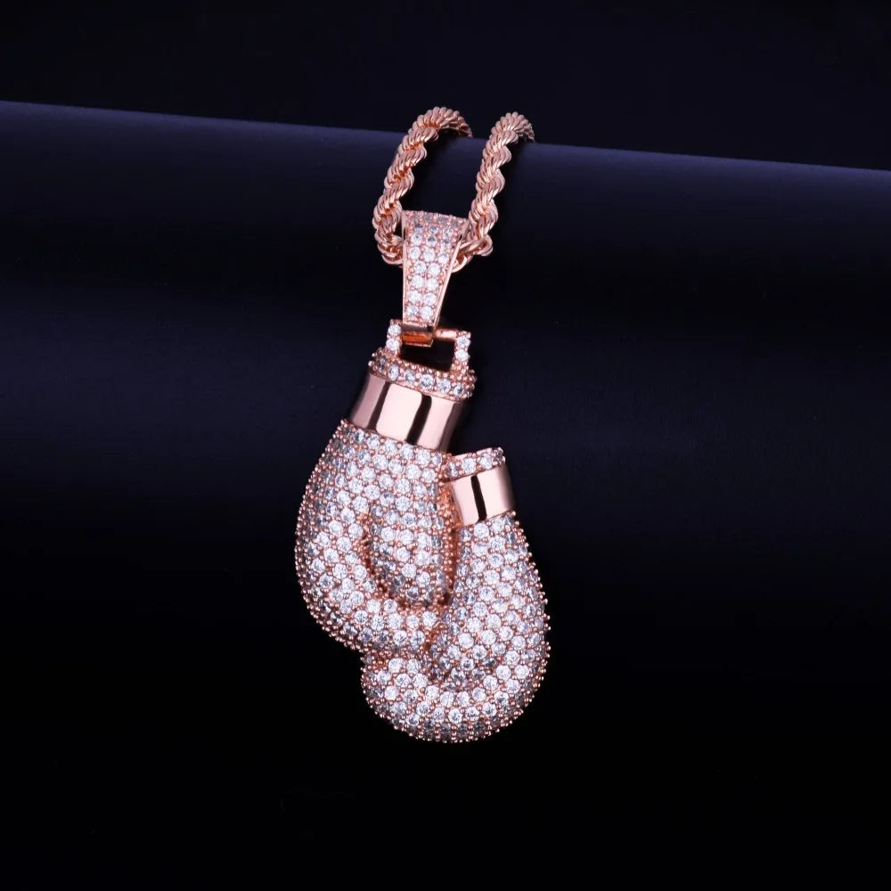Boxing Gloves Necklace & Pendant Gold Color Cubic Zircon Men's Jewelry
