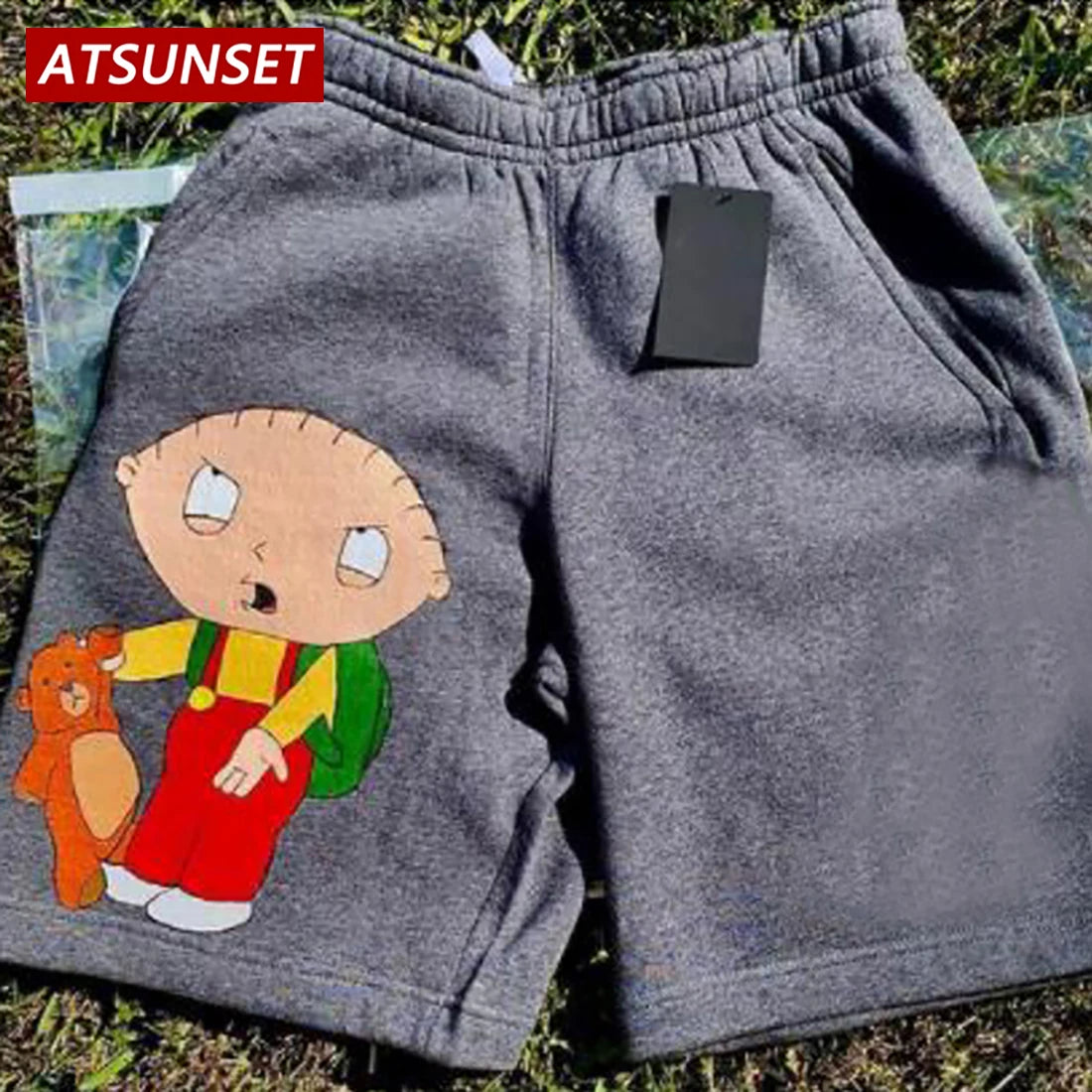 Men's Summer Casual Cartoon Print Solid Cotton Shorts Hawaii Bottoms