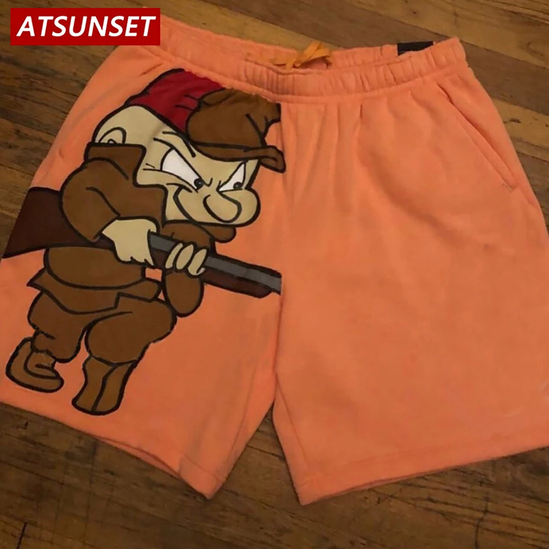 Men's Summer Casual Cartoon Print Solid Cotton Shorts Hawaii Bottoms