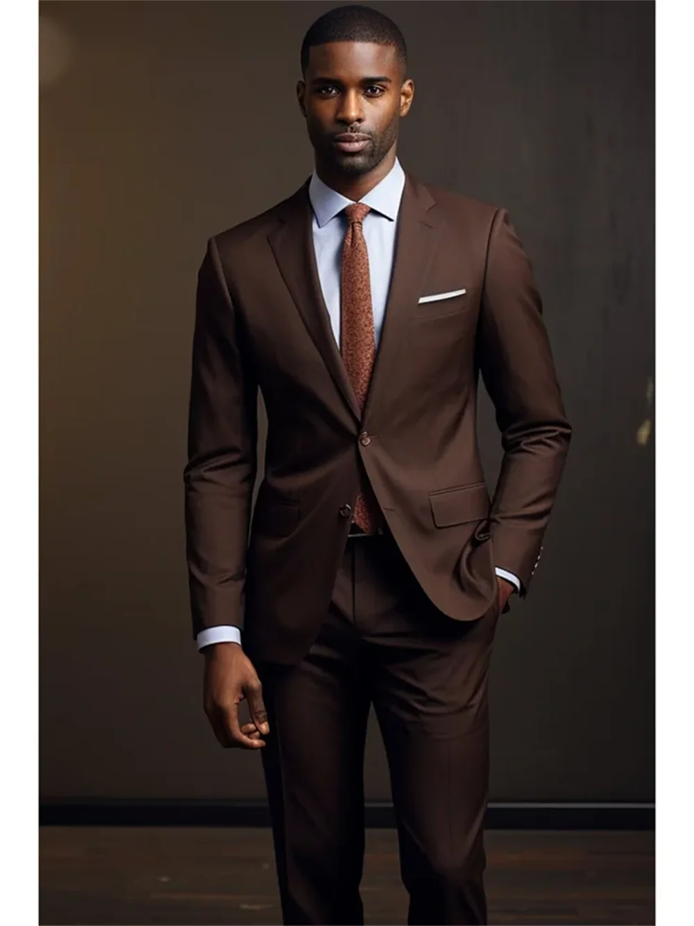 2 Piece Brown Men Formal Single Breasted Notch Lapel Suit Smart Tuxedo