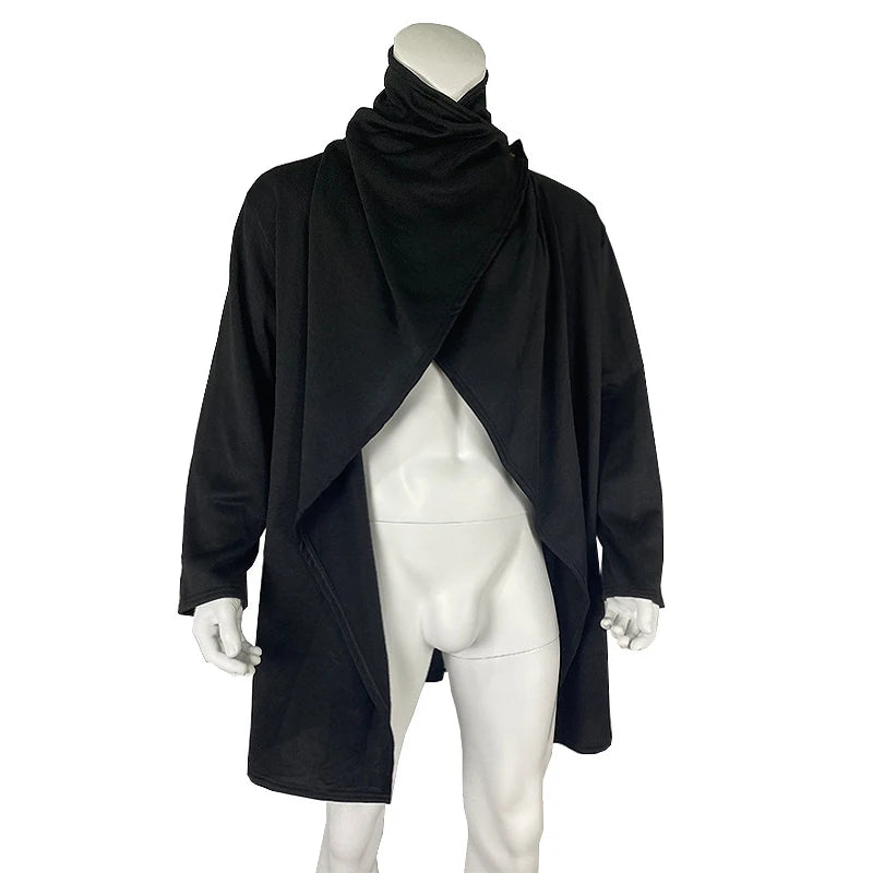 Men's Irregular Solid Color Oversize Mantle Long Sleeve Turtleneck Trench Coat
