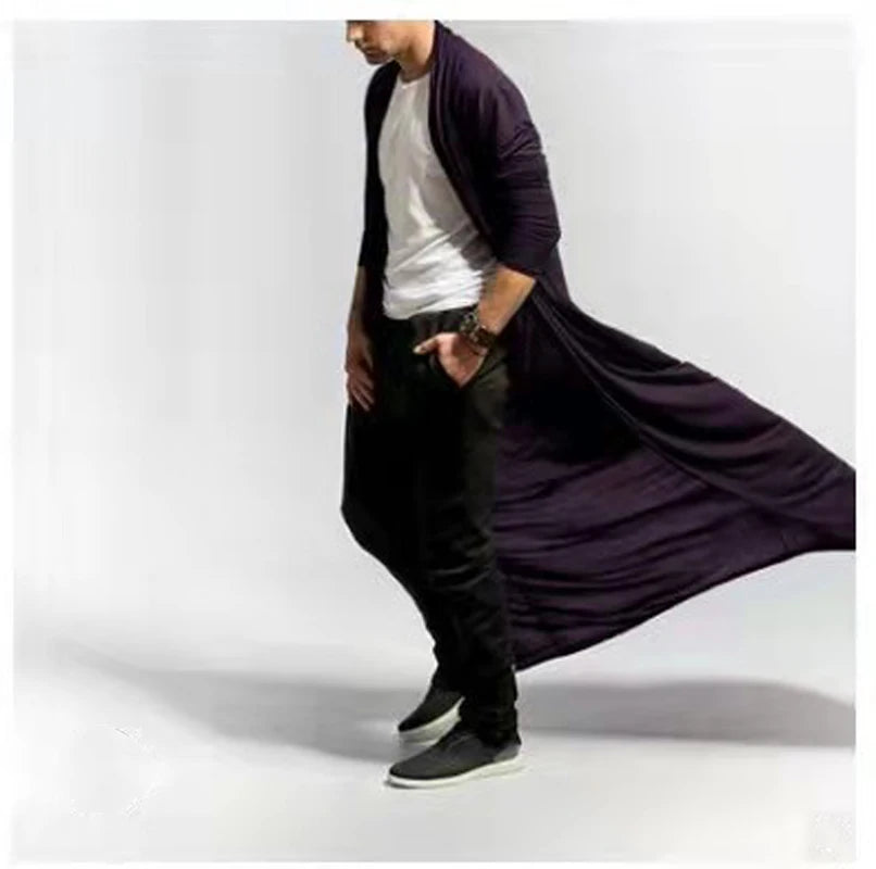 Thin Trench Men Cardigan Cloak Loose Windbreaker Casual Solid Poncho Coat