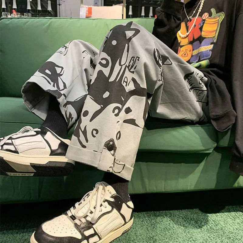 Animal Print Baggy Men Streetwear Wide Leg Oversize Straight Trousers