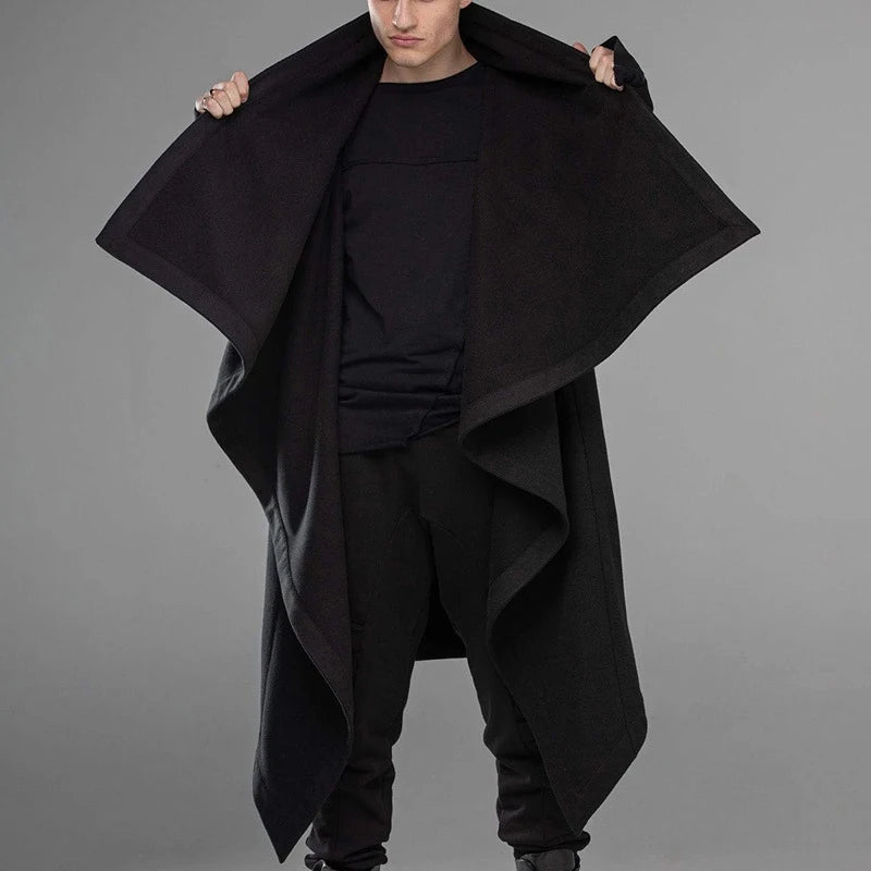 Men's Irregular Solid Color Oversize Mantle Long Sleeve Turtleneck Trench Coat