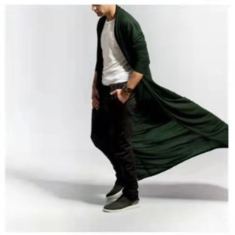 Thin Trench Men Cardigan Cloak Loose Windbreaker Casual Solid Poncho Coat