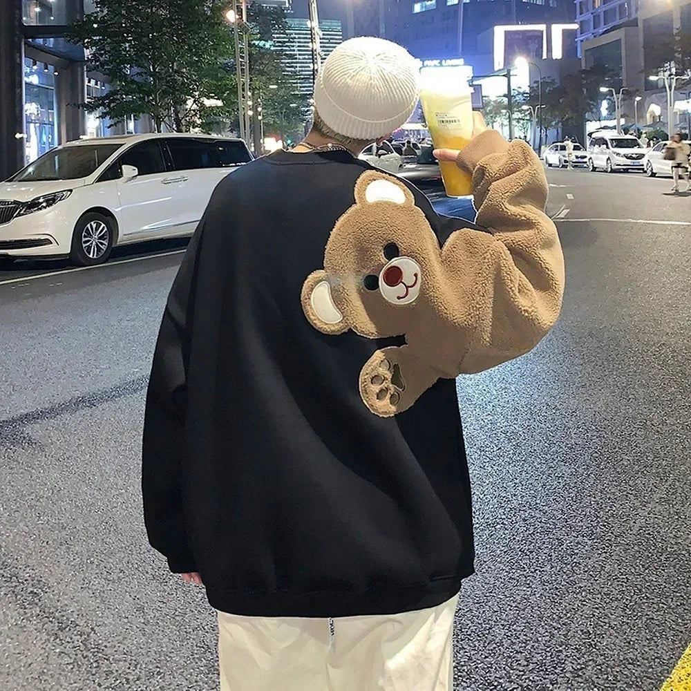Bear Pattern Streetwear Clothes Men Long Sleeve Shirts Casual Sweatshirts