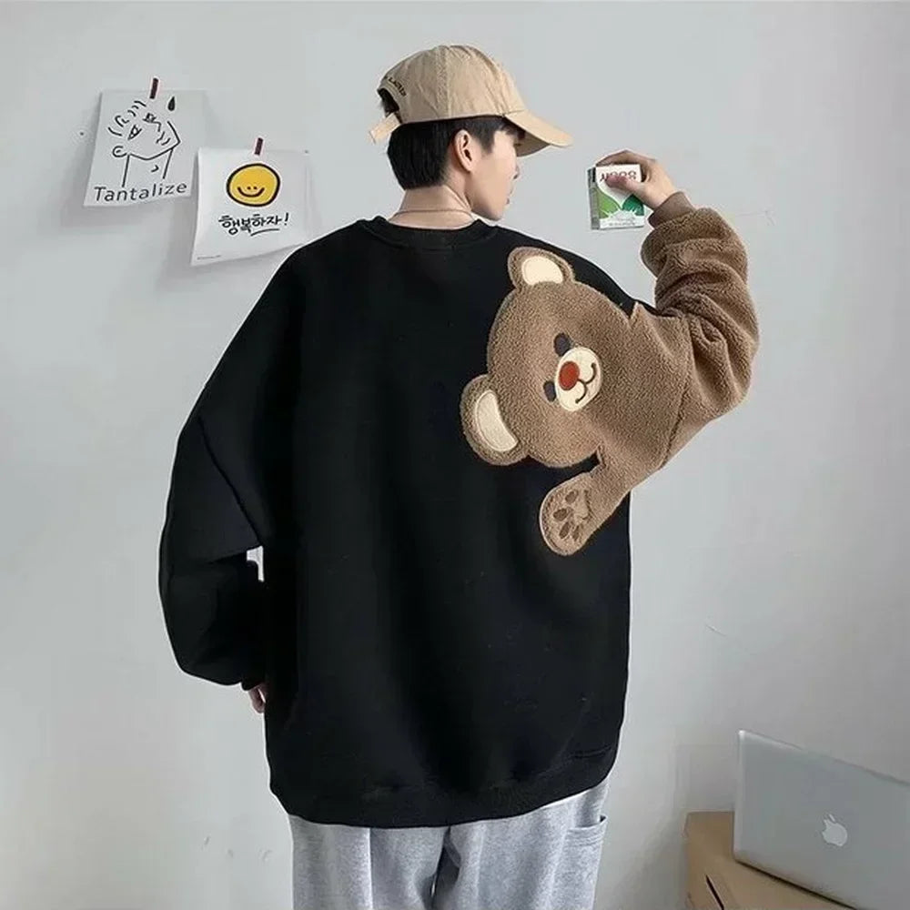 Bear Pattern Streetwear Clothes Men Long Sleeve Shirts Casual Sweatshirts