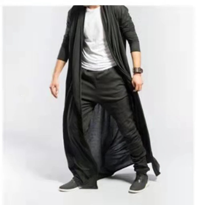 Thin Trench Men Cardigan Cloak Loose Windbreaker Casual Solid Poncho Coat