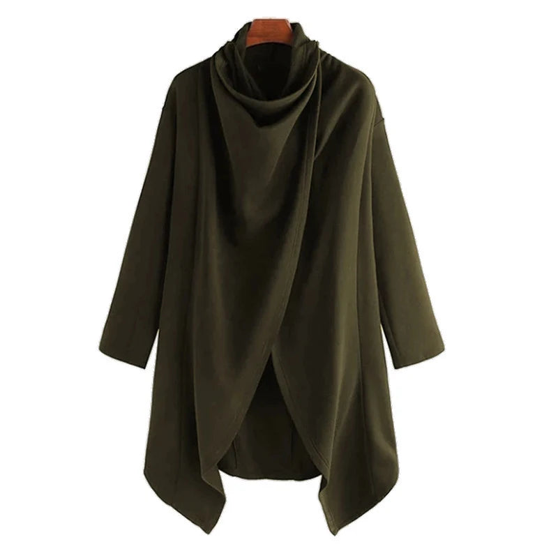 Men's Irregular Solid Color Oversize Mantle Long Sleeve Turtleneck Trench Coat