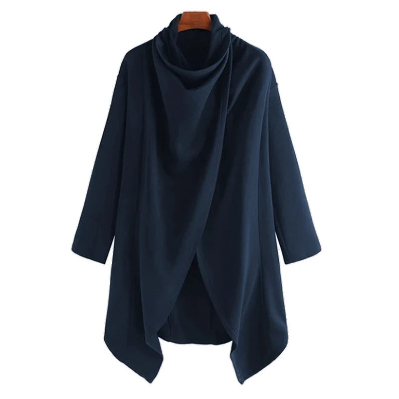 Men's Irregular Solid Color Oversize Mantle Long Sleeve Turtleneck Trench Coat