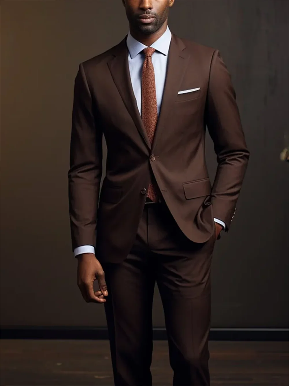 2 Piece Brown Men Formal Single Breasted Notch Lapel Suit Smart Tuxedo