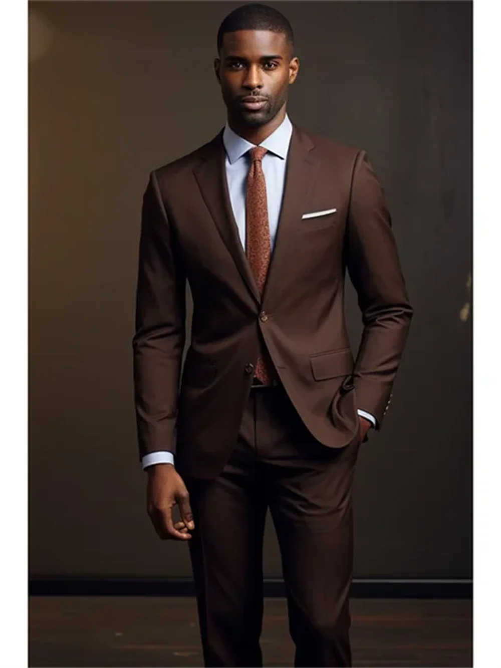 2 Piece Brown Men Formal Single Breasted Notch Lapel Suit Smart Tuxedo