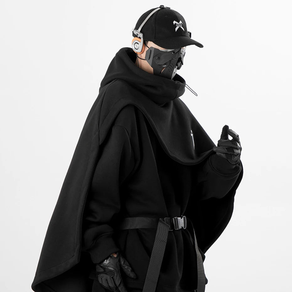 Cloak Hoodies Techwear Streetwear Pullovers Oversized High Collar Unisex Sweatshirt