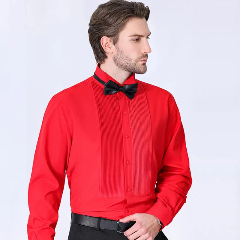 America men's tuxedo long sleeve shirt dress bow tie solid color no-iron high quality