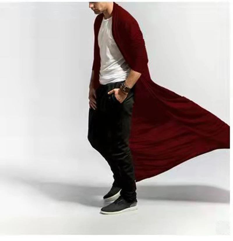 Thin Trench Men Cardigan Cloak Loose Windbreaker Casual Solid Poncho Coat