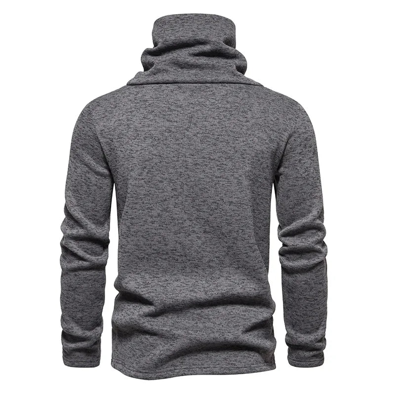 Turtleneck for Men Oblique Button Long Sleeve Knit Sweaters British Bottoming Undershirt