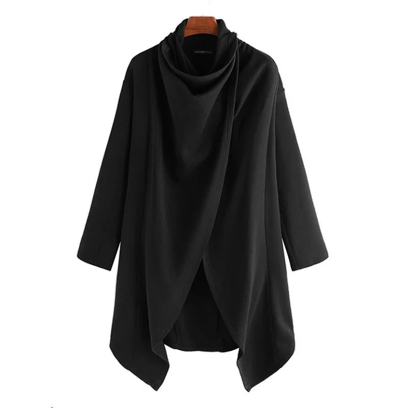 Men's Irregular Solid Color Oversize Mantle Long Sleeve Turtleneck Trench Coat