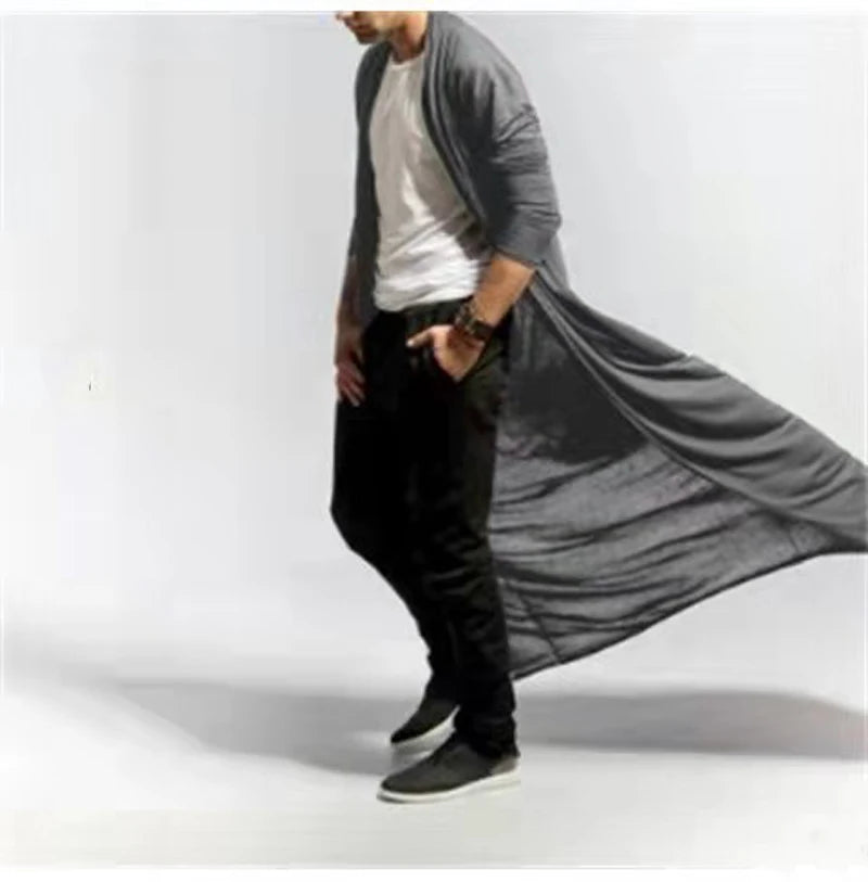 Thin Trench Men Cardigan Cloak Loose Windbreaker Casual Solid Poncho Coat