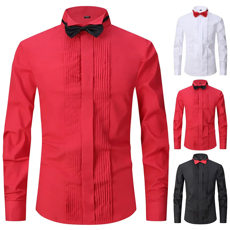 America men's tuxedo long sleeve shirt dress bow tie solid color no-iron high quality