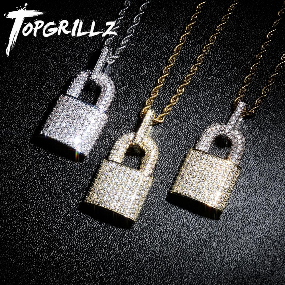 Hip Hop Bling Lock Pendant Cubic Zircon For Men