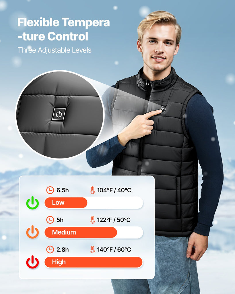 Heated Vest, Men Electric Heating Vest With 16000 MAh Battery Pack, 8 Heating Zones Lightweight Rechargeable Winter-Vest With 3 Levels, For Outdoor Hiking Camping Fishing Skiing, Size L
