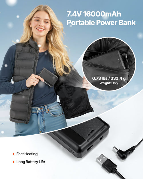 Heated Vest, Women Electric Heating Vest With 16000 MAh Battery Pack, 8 Heating Zones Lightweight Rechargeable Winter-Vest With 3 Levels, For Outdoor Hiking Camping Fishing Skiing, Size L