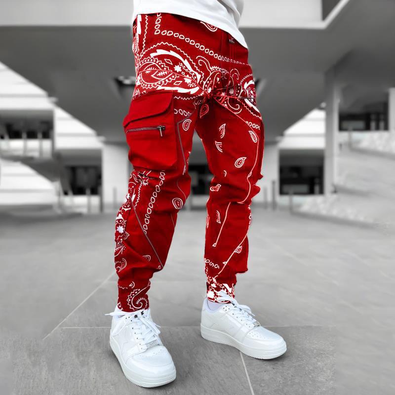 Cashew Flower Casual Harem Pants Men's Loose High Street Multi-Pocket Overalls