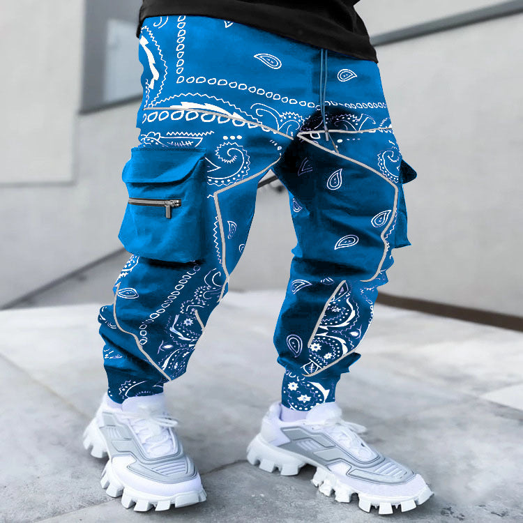Cashew Flower Casual Harem Pants Men's Loose High Street Multi-Pocket Overalls