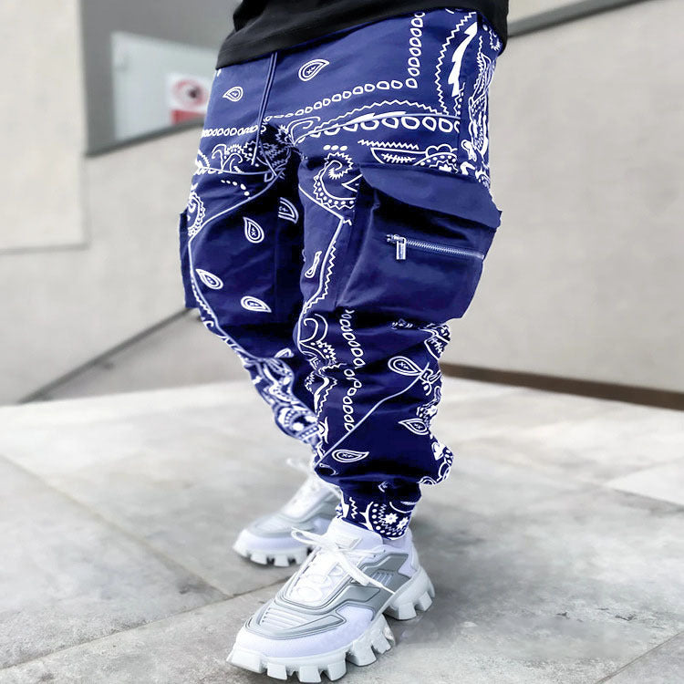 Cashew Flower Casual Harem Pants Men's Loose High Street Multi-Pocket Overalls