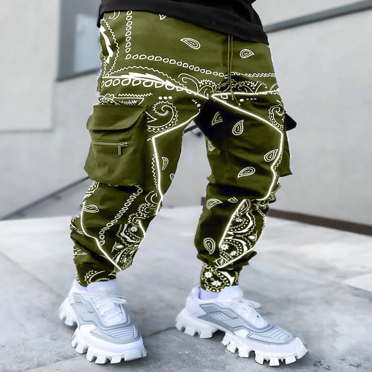Cashew Flower Casual Harem Pants Men's Loose High Street Multi-Pocket Overalls