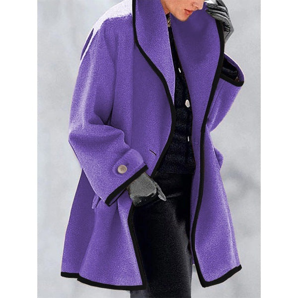 Neck Loose Hooded Woolen Coat