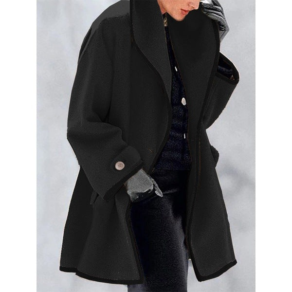 Neck Loose Hooded Woolen Coat