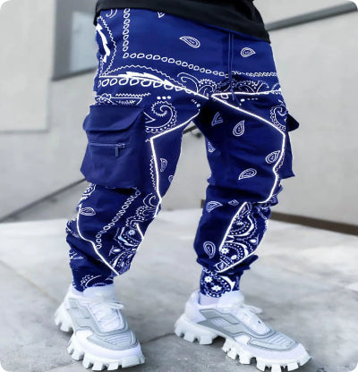 Cashew Flower Casual Harem Pants Men's Loose High Street Multi-Pocket Overalls