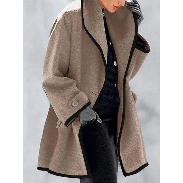 Neck Loose Hooded Woolen Coat