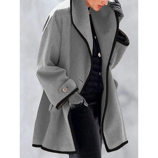 Neck Loose Hooded Woolen Coat