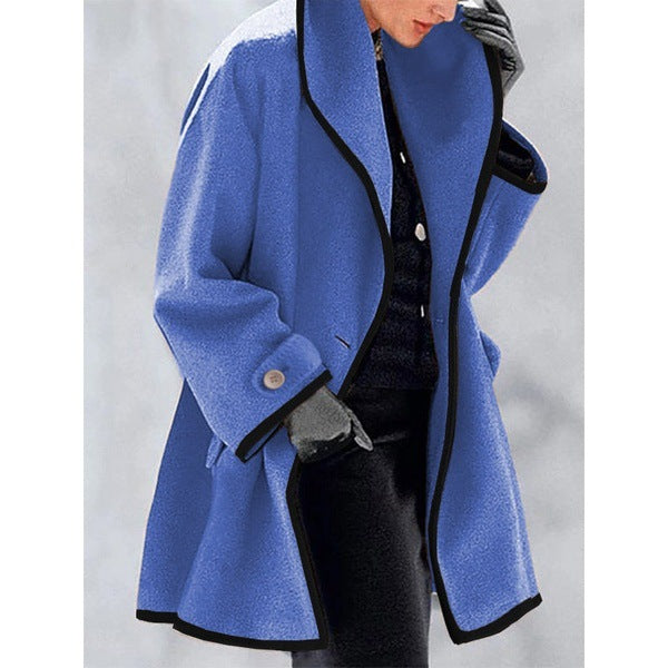 Neck Loose Hooded Woolen Coat