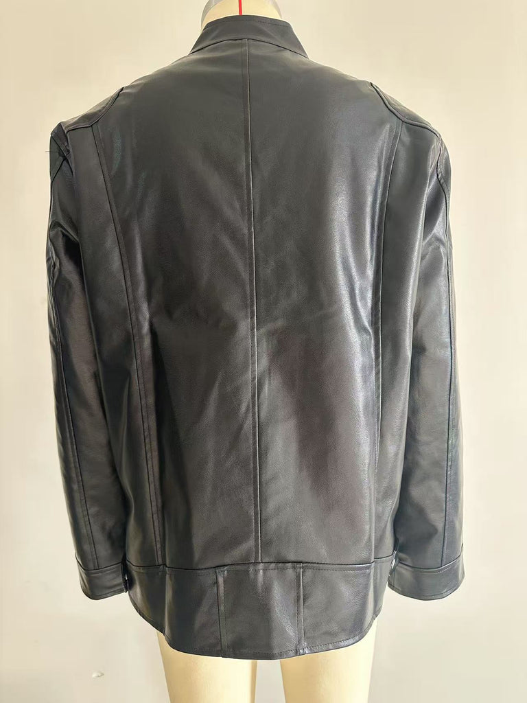 Men's Stand-up Collar Leather Jacket Business Casual Jacket